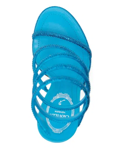 René Caovilla 110mm Crystal-embellished Spiral-wrap Sandals In Blue
