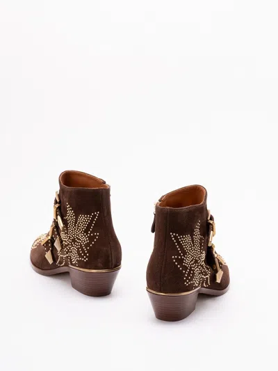 Chloé 30mm Susanna Studded Buckle Ankle Boots In Brown