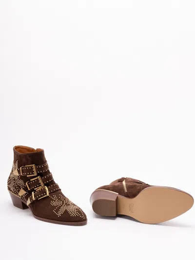 Chloé 30mm Susanna Studded Buckle Ankle Boots In Brown