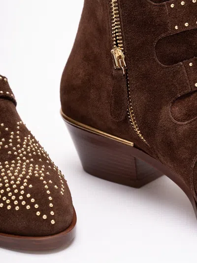 Chloé 30mm Susanna Studded Buckle Ankle Boots In Brown