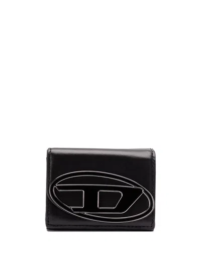 Diesel Women `1dr Tri Fold Coin Xs Ii` Tri-fold Wallet In Leather In Black