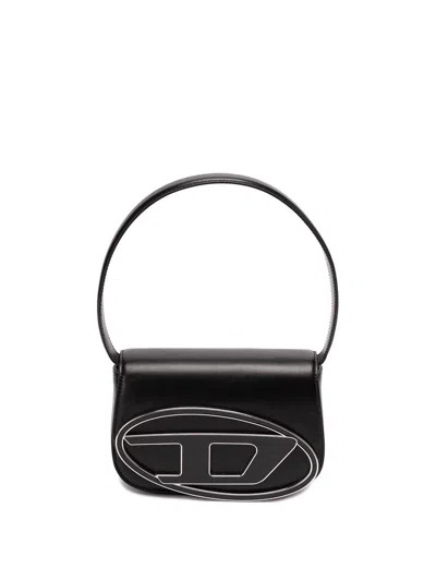 Diesel Compact Leather Shoulder Bag In Black
