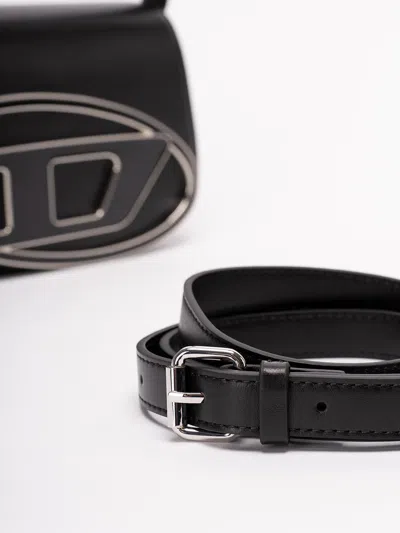 Diesel Compact Leather Shoulder Bag In Black
