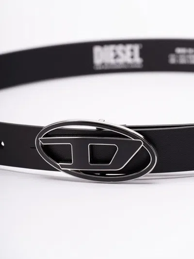 Diesel Black Leather Belt With Oval D Buckle In Black