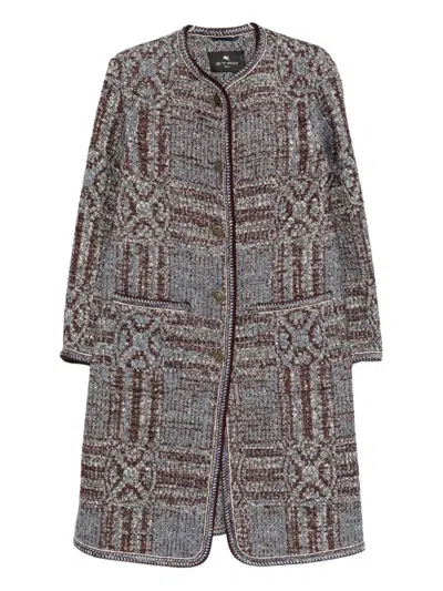 Etro Grey Boucl Jacquard Coat In Multi