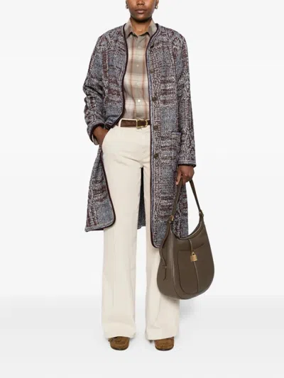 Etro Grey Boucl Jacquard Coat In Multi