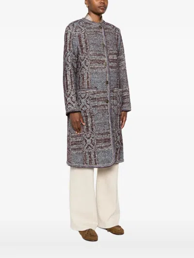 Etro Grey Boucl Jacquard Coat In Multi