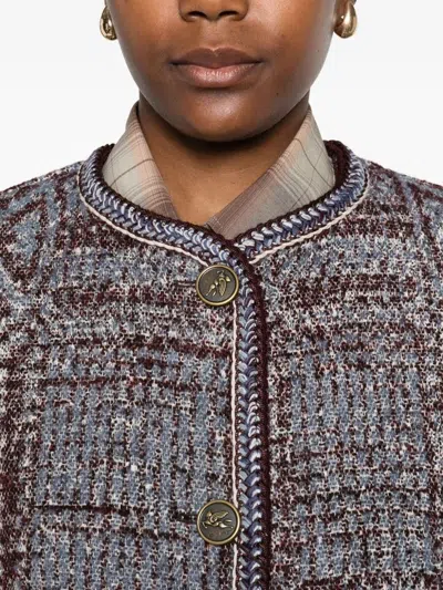 Etro Grey Boucl Jacquard Coat In Multi