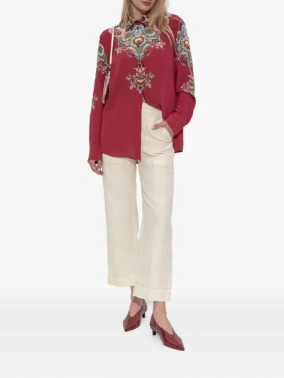 Etro Silk Shirt With Placed Print In Multi