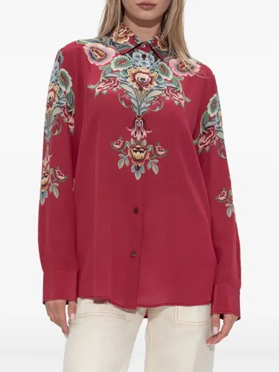 Etro Silk Shirt With Placed Print In Multi