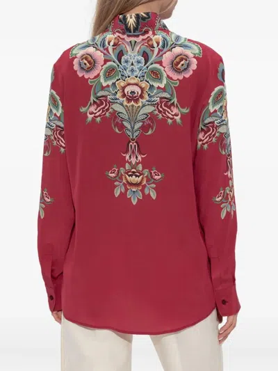 Etro Silk Shirt With Placed Print In Multi