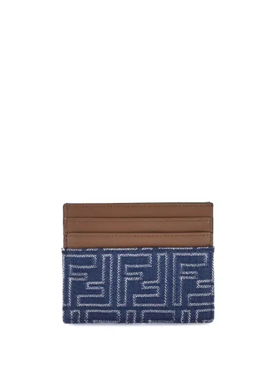 Fendi Denim Card Holder In Blue