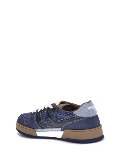Fendi Match Denim Ff Embossed Sneakers Blue In Blue
