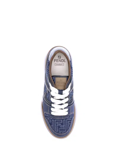 Fendi Match Denim Ff Embossed Sneakers Blue In Blue