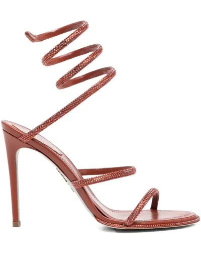 René Caovilla 110mm Crystal-embellished Spiral-wrap Sandals In Brown