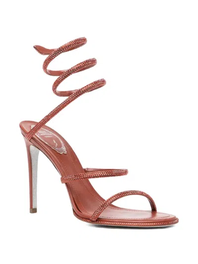 René Caovilla 110mm Crystal-embellished Spiral-wrap Sandals In Brown