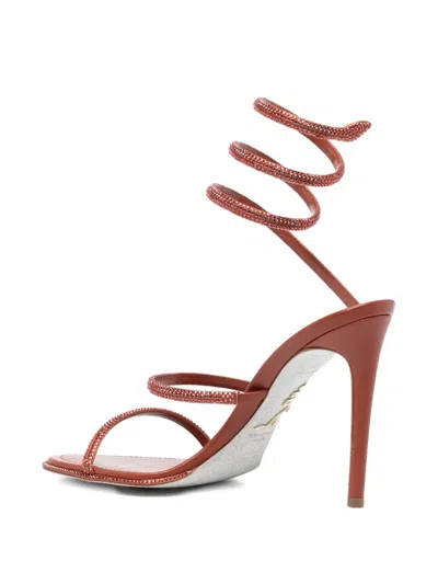 René Caovilla 110mm Crystal-embellished Spiral-wrap Sandals In Brown