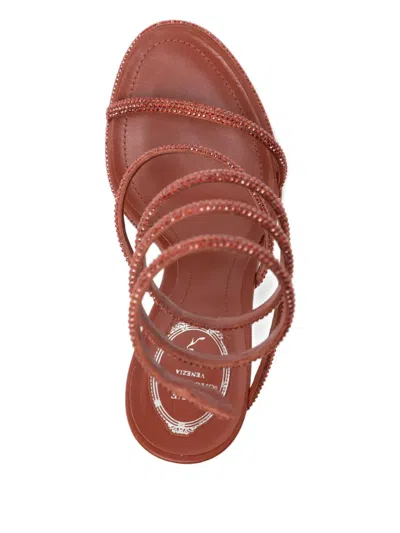 René Caovilla 110mm Crystal-embellished Spiral-wrap Sandals In Brown