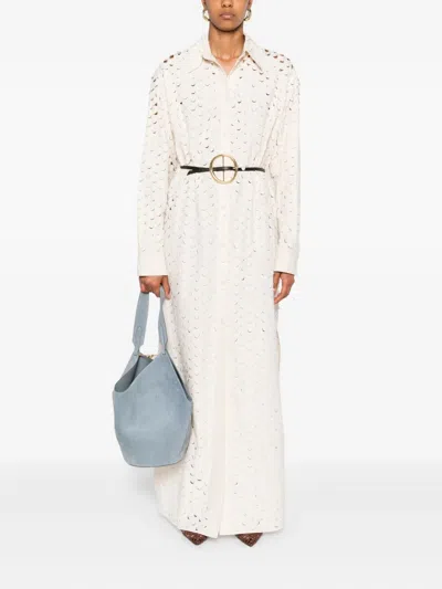 Nanushka Button-front Perforated Dress In Neutral