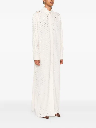 Nanushka Button-front Perforated Dress In Neutral