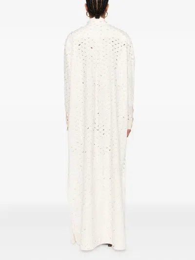 Nanushka Button-front Perforated Dress In Neutral