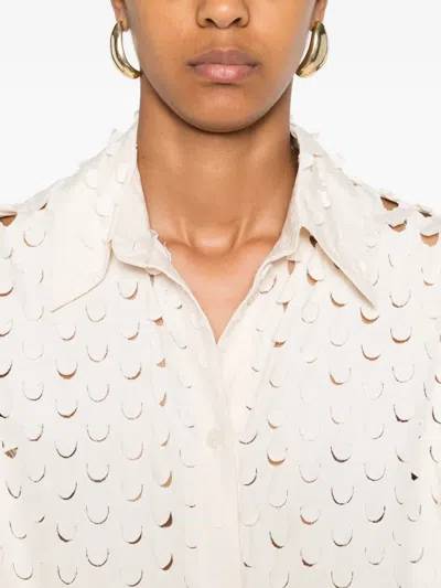 Nanushka Button-front Perforated Dress In Neutral