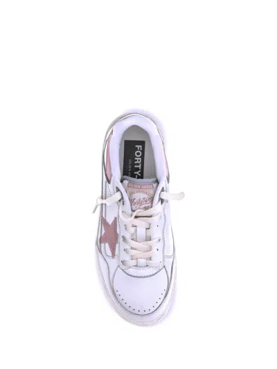 Golden Goose Forty2 Distressed Finish Leather And Fabric Sneakers With Pink Star
