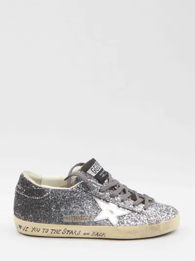 Golden Goose Super-star Classic With List Glitter Upper Toe Tongue And Heel Laminated Star Sneakers Grey In Gray