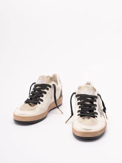 Golden Goose Ball Star Sneakers In Vintage Effect Leather And Suede With Glittered Star And Heel Tab