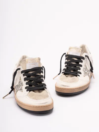Golden Goose Ball Star Sneakers In Vintage Effect Leather And Suede With Glittered Star And Heel Tab