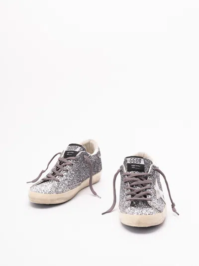 Golden Goose Silver And Black Leather Super Star Sneakers In Gray