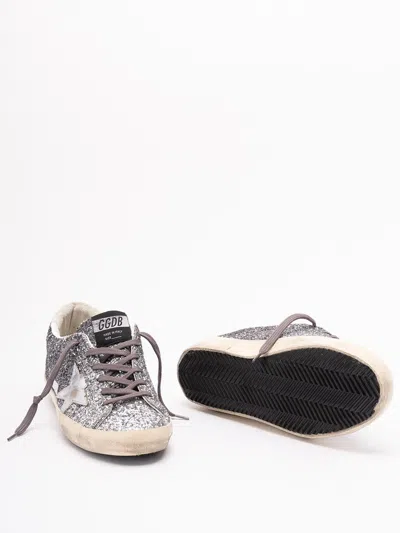 Golden Goose Silver And Black Leather Super Star Sneakers In Gray