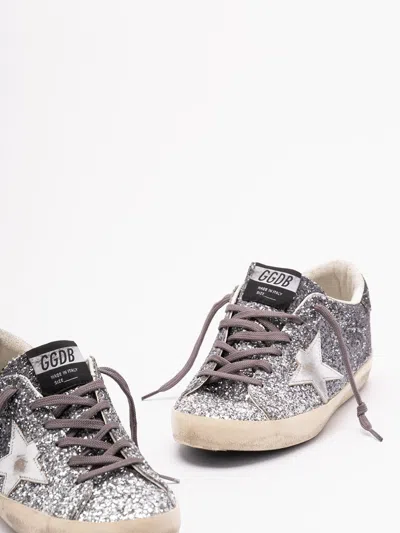 Golden Goose Silver And Black Leather Super Star Sneakers In Gray