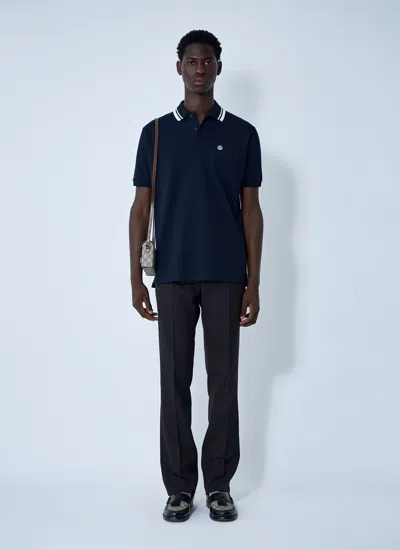 Gucci Men Logo Motif Polo Shirt In Blue
