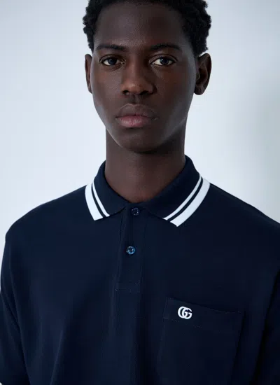 Gucci Men Logo Motif Polo Shirt In Blue