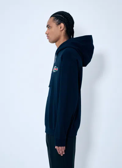 Gucci Blue Hoodie With Drawstring Hood And Logo Print On The Front In Jersey Man In Blue