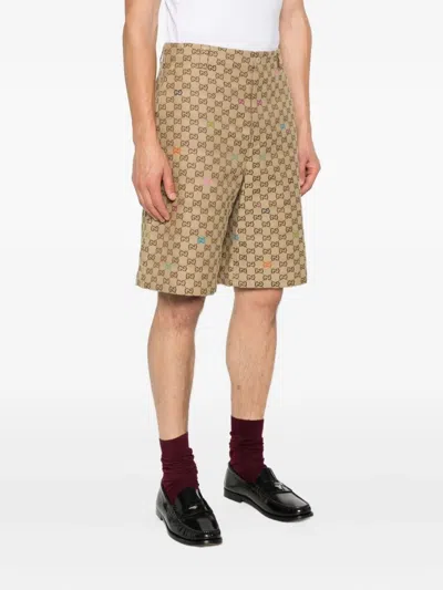 Gucci Gg Fabric Bermuda Shorts In Nude