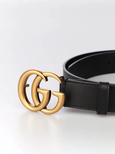 Gucci Double Gg Iconic Leather Belt In Black