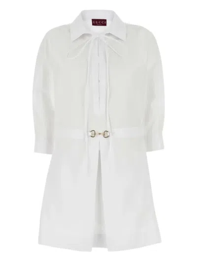Gucci Women Cotton Poplin Shirt With Horsebit Hardware