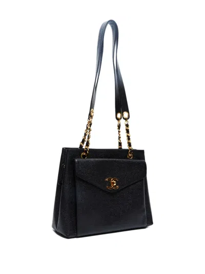 Pre-owned Chanel 1994-1995 Cc Mark Leather Shoulderbag In Black