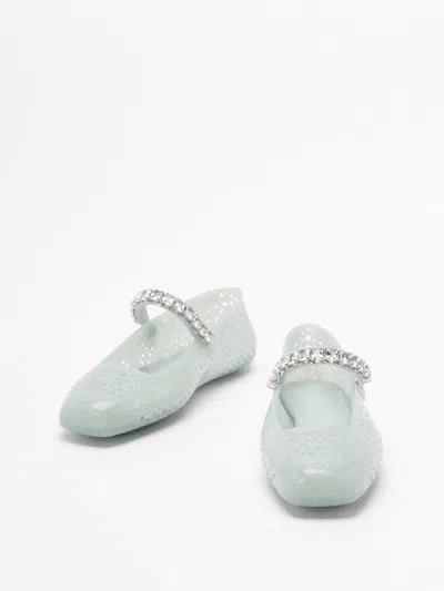 Jimmy Choo Light Green Jelly Ballet Flats With Crystal In Blue