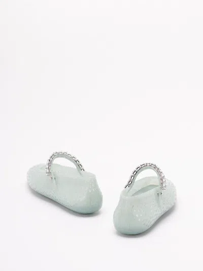 Jimmy Choo Light Green Jelly Ballet Flats With Crystal In Blue