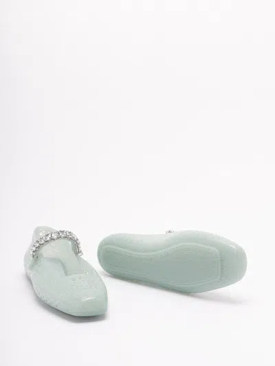 Jimmy Choo Light Green Jelly Ballet Flats With Crystal In Blue