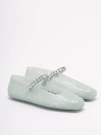 Jimmy Choo Light Green Jelly Ballet Flats With Crystal In Blue