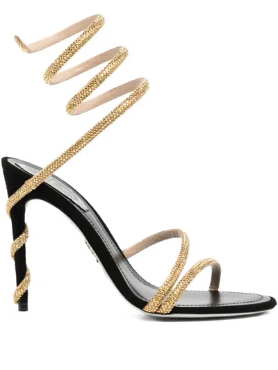 René Caovilla Crystal-embellished Stiletto Sandals With Spiraled Strap In Neutral