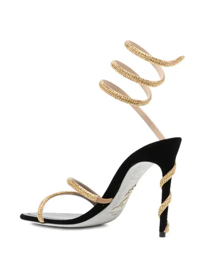 René Caovilla Crystal-embellished Stiletto Sandals With Spiraled Strap In Neutral