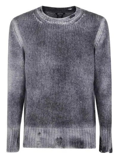 Avant Toi Hand Painted Round Neck Pullover In Cashmere Silk With Destr