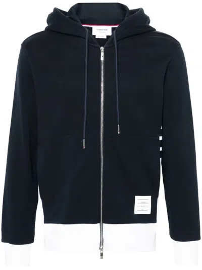 Thom Browne Zip Up Hoodie With Engineered 4 Bar In Color Blocked Solid In Blue