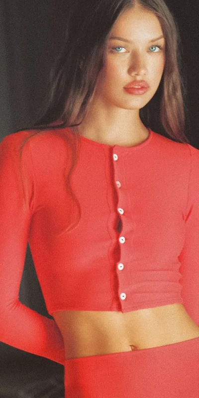 Montce Button Down Cardi Cherry