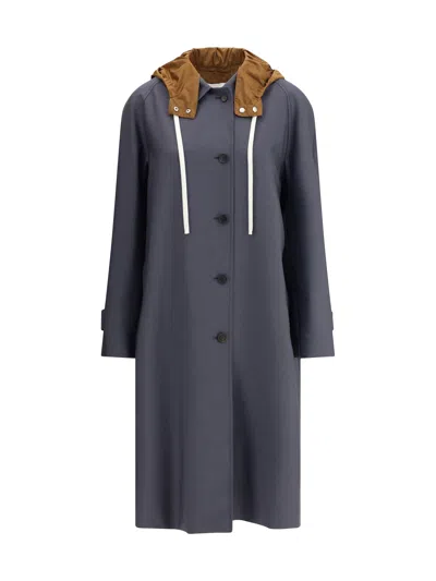 Miu Miu Tailored Long Coat With Detachable Hood In Gray